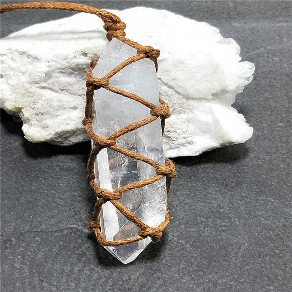 Natural White Crystal Point Pendant Necklace, Healing Stone