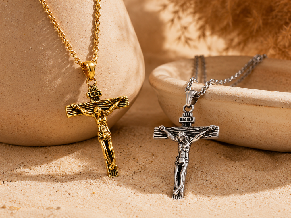 Crucifix Choker Necklace - Gold & Silver